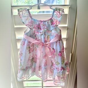 Laura Ashley Baby Girl Dress 12M Floral Ruffle Sash Party Wedding Outfit
